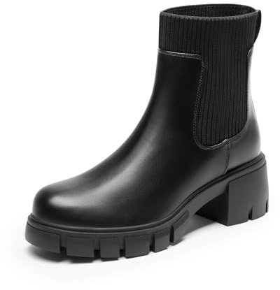 DREAM PAIRS Stivali da Donna Casuale Chelsea Stivaletti Tacco Medio Stivaletto Blocco Tacco,Size 40.5,Nero,SDAB2312W