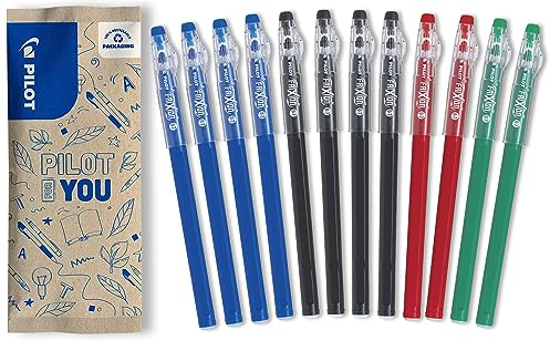 PILOT - 12er-SetFriXion Ball Stick - Gel-Tinte radierbar - 4 Blau, 4 Schwarz, 2 Rot, 2 Grün - Der FriXion Kugelschreiber - Für Federmäppchen - Schulartikel - Mittlere Spitze