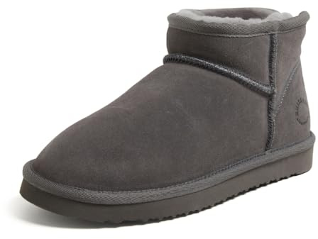 Fireside by Dearfoams Women's Riverland Shearling Fur Lined Mini Ankle Boot, Grey, 9