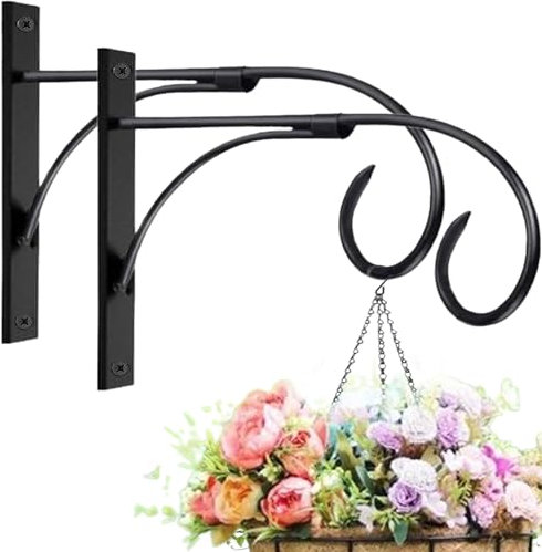 ZEECER Hanging Basket Bracket, 2 Pack 10.5 Inches Heavy Duty Hanging Basket Brackets Outdoor, Rust-Proof Metal Hanging Basket Hooks Wall Brackets for Hanging Basket Plant Flower Lantern Bird Feeder