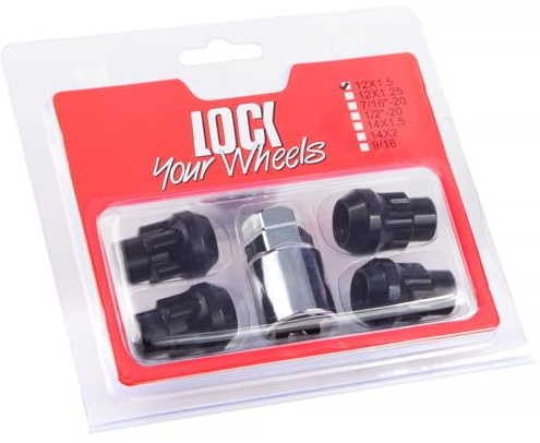 GAsupply Tuercas de rueda de bloqueo 4+1 M14 x 1.5 con tuercas de llave de bloqueo, compatible con Chrysler 300C, Ford S Max, Galaxy y más (negro)