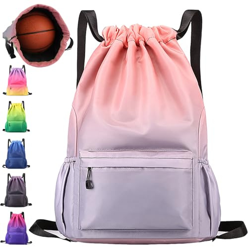 AUNGCSHE Sac à Dos de Sport Imperméable, Sac à Dos Cordon Grand, 33 * 16 * 49 cm Sac de Sport, Homme Femme Sac a Dos pour Shopping Yoga Sport Voyage (Rose)