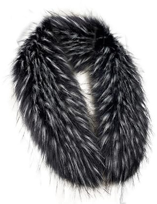 Uposao Cuello de piel sintética con capucha desmontable, chal calentador de cuello, chales de boda, bufandas suaves y esponjosas, estola para abrigo de invierno, chaqueta parka, negro, blanco, 6 3/4
