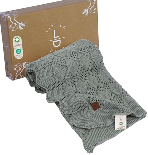 Little Dedi Emily Organic Cotton Baby Blanket 30x40 in, Dark Green