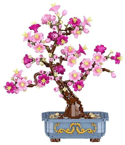 HOGOKIDS Kit Construction bonsaï Fleurs Cerisier - Plantes artificielles 2 en 1 pour décoration et l'exposition Maison Artisanat Cerisier Fleurs botaniques Jouet pour Adultes Adolescents (775 pièces)