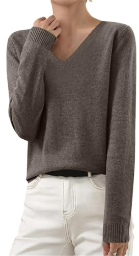 AEGJEGVD 2025 Pull Cachemire Femme Hiver Chaud Pulls en Tricot Couleur Unie Manches Longues Chic et Elegant Col Rond Elástique Top Vetement Femme Pull Léger Femmes Sweater Pas Cher