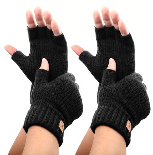 Omtofo Gants Sans Doigts, Mitaines Femme Homme, Gants Tricotés Hiver Demi, Chaude Mitaines Tricotées Extensibles et Chauds, Mitaines Homme