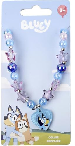 Bluey Collier avec pendentif en forme de cœur pour enfants de plus de 3 ans avec perles d'étoiles et design original