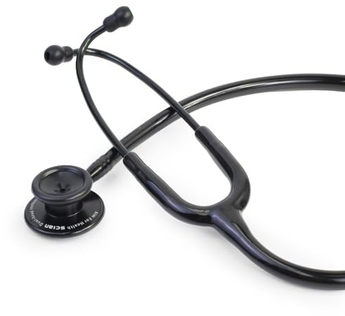 Scian 30G-BK Stethoscope - Lightweight Design, Satin Tube - Essential Black Nurse Gear