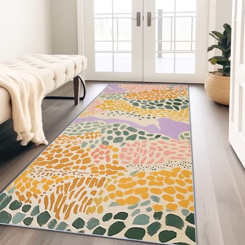 Generisch Teppich Läufer Flur Lang, Rutschfester Küchenteppich 80 x 200 cm Waschbar, Abstrakte Flecken Korridor Teppich für Küche Eingang Wohnzimmer Schlafzimmer, Bunt