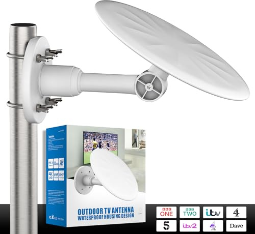 Outdoor TV Aerial with Amplifier Long Range Reception Compatible with All Televisions Supports 4K 1080P Weatherproof Design for Home Caravan Roof Installation 10m Coaxial Cable