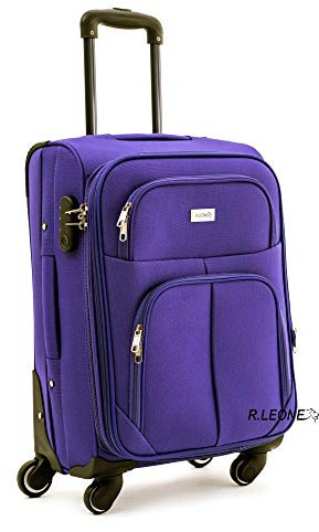 R.Leone Valigia da 1 pezzo Fino a Set 3 Trolley Espandibile grande, medio e bagaglio a mano 4 ruote in stoffa 214 (Viola, S Bagaglio a mano)