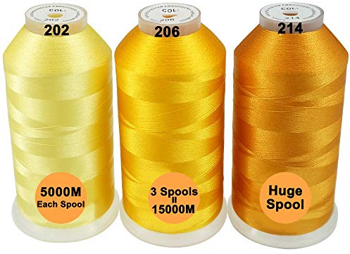 New brothread Set of 3 Different Yellow Colors Polyester Machine Embroidery Thread Huge Spool 5000M for All Embroidery Machines
