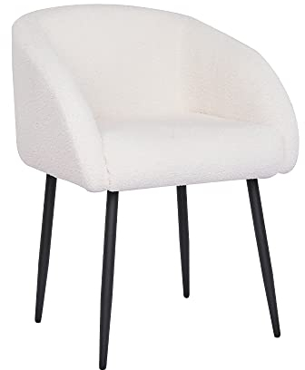 Mingone 1x Esszimmerstühle Küchenstuhl Polsterstuhl mit Armlehne Stuhl Wohnzimmer Sessel mit Metallbeine Sitzfläche aus Lammwolle bis 120kg，Weiß(Nur 1 Stühle)