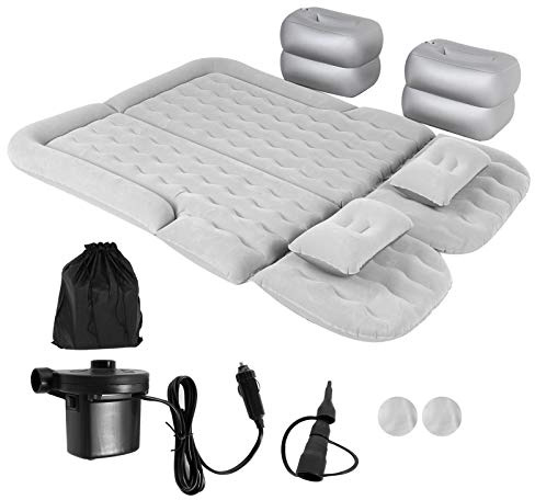 Car Air Bed Inflatable Bed for SUV Car Flocking+PVC Thickened Car Air Mattress Outdoor Travel Inflatable Air Mattress (Grey)
