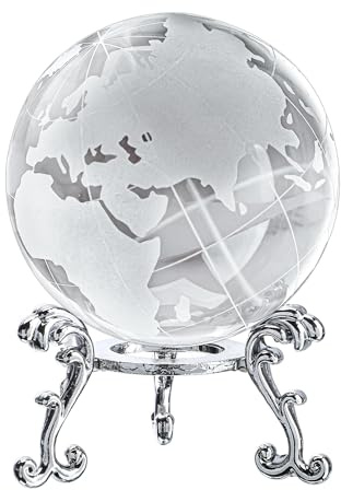 60mm World Globe Crystal Earth Ball Paperweight with Stand Glass Sphere Display Globe Ball Christmas Decor for Home Office Desk