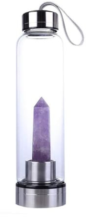 PROW Cristallo Bottiglia d'acqua Intarsiata Naturale Cristallo Energia In vetro Tazza Guarigione Casa Vita Lo yoga Esercizio fisico Bere Coppa (Ametista)