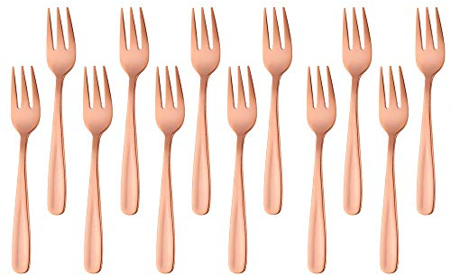 SBOMHS Lot de 12 fourchettes à dessert, fourchettes à dessert, fourchettes à gâteau, fourchettes à fruits, petites fourchettes pour mariage, gâteau, thé, 13,6 cm de longueur (or rose)