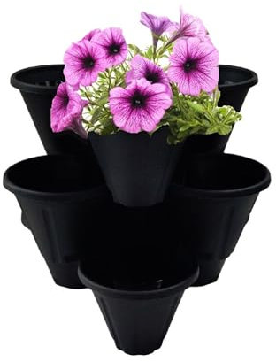 Shop4allsorts Set Of 3 Black Strawberry Trio Planters Stackable Plastic Patio Herb Planter Flower Pots