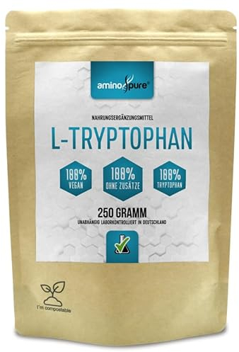 aminopure® | L-Tryptophan Pulver pur | per Fermentation aus Mais gewonnen | 100% vegan und ohne Zusätze | schadstoffgeprüft im Labor | 250 Gramm