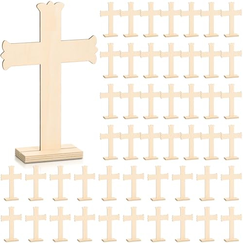 Beeveer 48 Pcs Nativity Wooden Crosses for Baptism, Unfinished for Centerpieces Standing for Crafts Rustic Wood Cross First Communion Baptism Christmas Decorations (Novelty)
