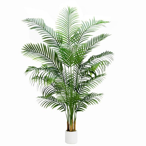 FSOHOI Artificial Plants Indoor, 6FT Large Fake Areca Palm Tree | 18-Leaf Tall Faux Floor Plant with White Pot & Pebbles | Lifelike Tropical Artificial Palm | Home, Living Room & Office Decor