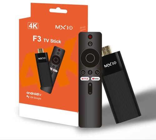 Clé TV Android MX10 F3 – Stick HDMI Android 13.0 avec Télécommande Vocale | 4K Ultra HD 60fps | 2GB RAM 16GB ROM | WiFi 2.4G/5G | Bluetooth 5.0