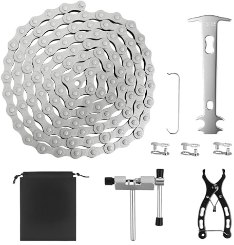 Bike Chain 6/7/8 Speed Chain 116 Links 1/2x3/32 Mountain/Road Cycling Maintenance Tools Bicycle Chain with Chain Breaker Link Plier,Cutter&Inspection Gauge Multifunctional Bicycle Repair Accessories