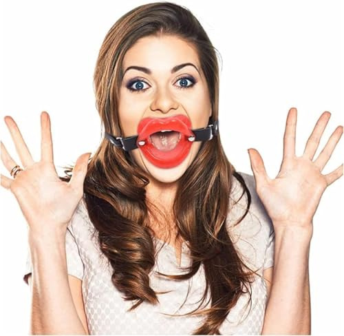 Mouth Opener Sex Toys Silicone Lip Gag Mouth Opener with Adjustable Leather Harness Red Lips Separator Ball for BDSM Bondage Fetish & Beginner Couples Sex Toys