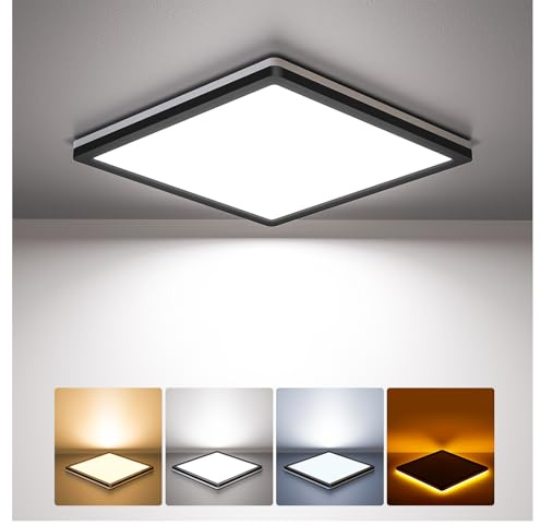 BLNAN 18W LED Bathroom Ceiling Lights, 2000K Warm Night Light, 3000K/4000K/5000K 3 Color Temperature Flush Ceiling Lamp, 1800LM Square Lighting Indoor for Hallway Kitchen Bedroom Garage, 22CM Black
