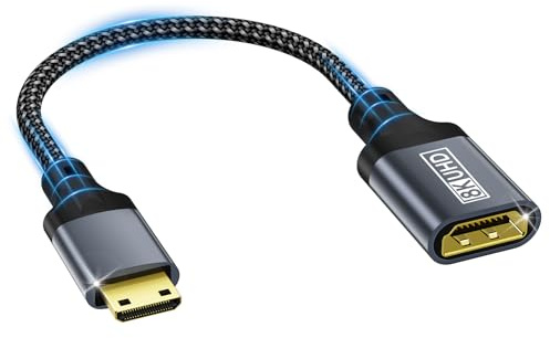 Kryoza 8K Mini HDMI a HDMI Adaptador, 2.1 Cable HDMI a Mini HDMI Bidireccional Support 8K@60Hz 4K@120Hz, 48Gbps,UHD,3D,HDR,eARC, Compatible con TV,Monitor,Raspberry Pi Zero,Cámara,Tableta,Proyector
