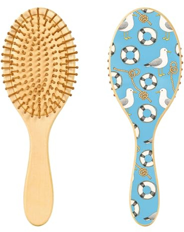 Exnundod Hair Brush Detangler Seagull Lifebuoy Rope Knot Detangling Hairbrush for All Hair Types - Scalp Massager for Women Men Girls Boys Wood Hairbrush Wet & Dry