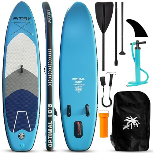 Fitby Tabla Paddle Surf Hinchable 320x81x15 cm - Stand Up Paddle Board Set Completo con Bomba y Remo Ajustable, PVC Resistente, 120 kg, Azul