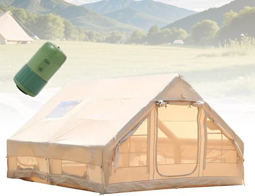 Tente Gonflable Camping 4-8 Personnes, Grande Tente Familiale avec Pompe Électrique, Tente Glamping 4 Saisons avec Jack de Poêle, Abri Extérieur Résistant à la Pluie