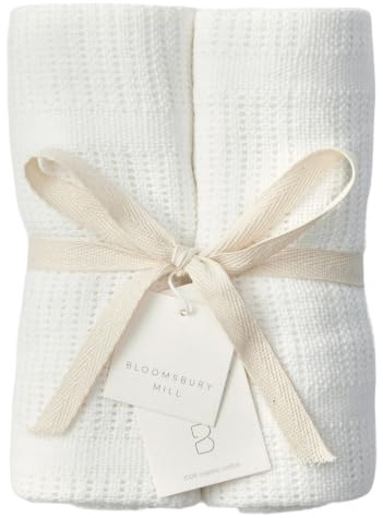 Bloomsbury Mill - Cellular Blankets Baby - 100% Organic Cotton - 2 Pack - Cloud - White - Newborn Essentials - Soft Breathable Baby Blankets for Pram, Cot, Moses Basket - 75x95cm