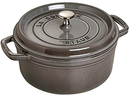 STAUB Gusseisen Bräter/Cocotte, Rund 26 cm, 5 L, Aromaregen Funktion für optimale Befeuchtung, Für alle Herdarten inkl. Induktion & Backofen, Graphitgrau