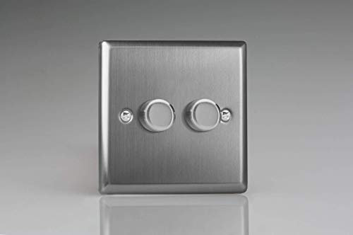 Varilight HT4 Classic Brushed Steel 2 Gang 2-Way Push-On/Off Dimmer 40-250W V-Dim