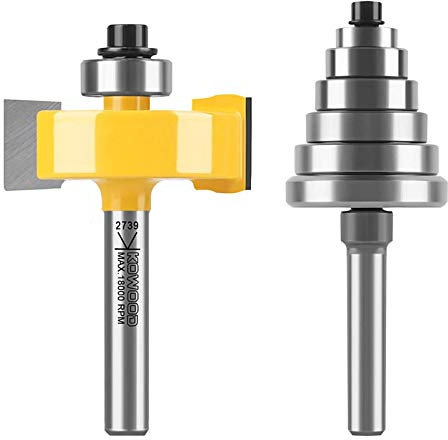 KOWOOD Rabbet Router Bit ,1/4 inch Shank 1-3/8 Height Multi-Slot Milling Cutter Bit (7 Bearings, Multiple Depths 1/8, 3/16,1/4, 5/16, 3/8, 7/16, 1/2) Interchangeable and Adjustable Bearings.