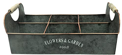 HRB 6-Fach Set Blumentopf Gross Vintage eckig, hochwertiger Metall Blumenständer für Innen und Außen, Topf für Kräutergarten, Flaschenbox