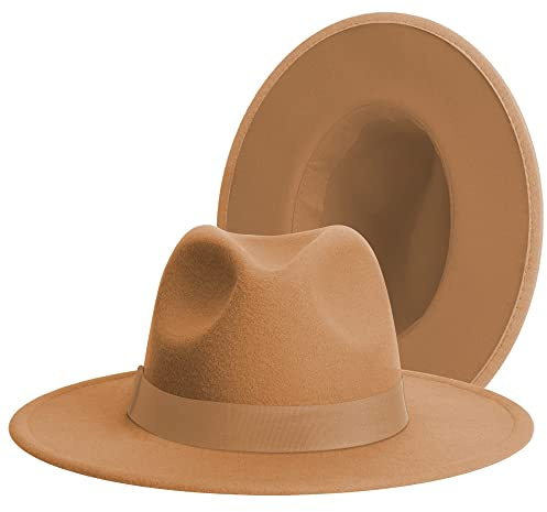 Wide Brim Fedora Hats for Women & Men Classic Dress Panama Hat Adjustable Felt Hat with Band