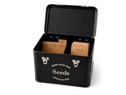 Seed Packet Storage Tin Black with Free Dividers and Seed Envelopes