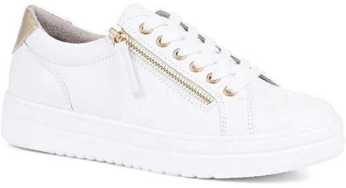 Pavers Ladies Supportive Lace-Up Fashion Trainers in White with Chunky Platform Sole and Faux Leather - Side Zip Casual Flat Shoes - Size UK 7 / EU 40