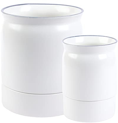 BLUE GINKGO Küchenutensilienhalter – Satz mit 2 keramischen Utensilienhaltern | Großer Utensilienhalter, kleiner Besteckbehälter | Küchenutensilienhalter für Arbeitsplatte, Heimbedarf – Weiss