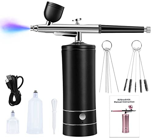 Airbrush set, rechargeable, cordless airbrush compressor, 30 PSI high pressure, portable airbrush gun, airbrush set, cordless airbrush brushes for model painting, nail art, cake decoration