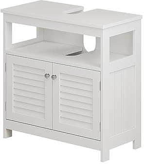 Vicco Mueble bajo Lavabo Riad, Blanco/Blanco, 60 x 60 cm con 2 Puertas y Compartimento Abierto