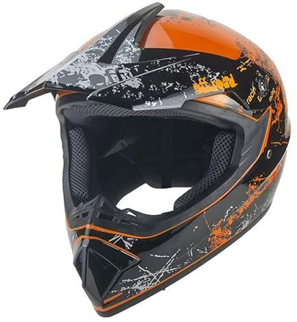 Kinder Crosshelm Racing AHP – Motorradhelm für Kinder, ABS-Schale, robuster Kinderhelm für Downhill, Quad und Motocross, Orange, Größe L, 57 – 58 cm