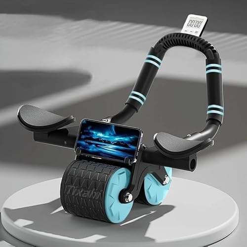 Tixahi Ab Roller Wheel with Timer & Knee Mat, Home Workout Auto Rebound Abdominal Wheel with Elbow Support - Core Workout Equipment for Strengthening Abs, Home Gym Exercise for Women & Men (Black- Blue)