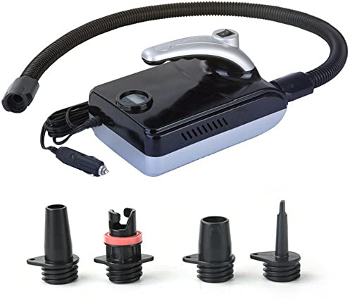 Portable Electric Pump, Inflatables with 4 Nozzles, 12V 110W Air Pump, 20PS Intelligent Digital LCD screen button controls, For Paddle Board SUP, Paddling Swimming Pool, Airbed, Boat（LCD Screen）