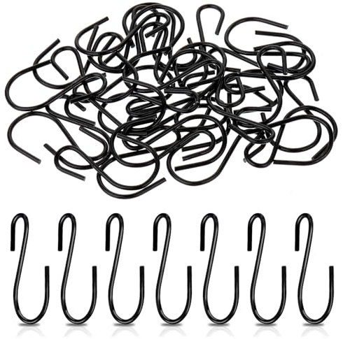 Mozeat Lens 20 ganchos en forma de S de 4,5 cm de acero inoxidable para colgar, ganchos en forma de S, ganchos para colgar en forma de S, color negro, metal, para casa, oficina, baño, cocina