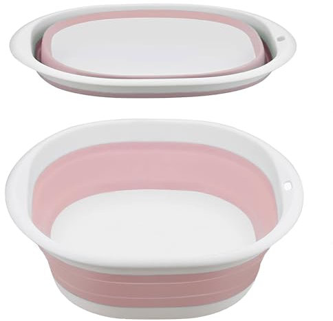Collapsible Washing Up Bowl, Portable Wash Basin Silicone Plastic Basket Multipurpose Outdoor Travel Basin Camping Sink, Space Saving Folding Washtub (Pink, 3.5L)